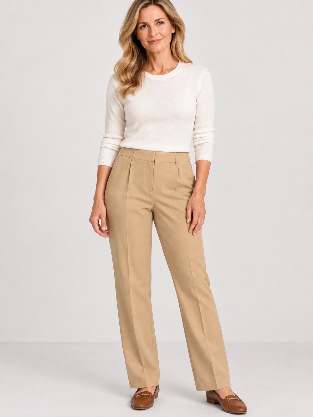 Talbots Stretch Pants Size 8 Tan Khaki Straight Leg Cotton Blend Trousers